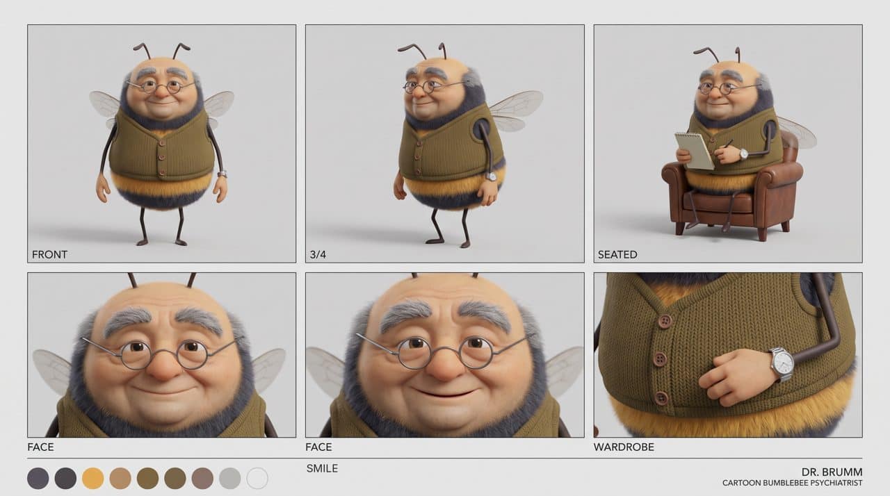 Charakterbogen von Dr. Brumm, einer alten Hummel